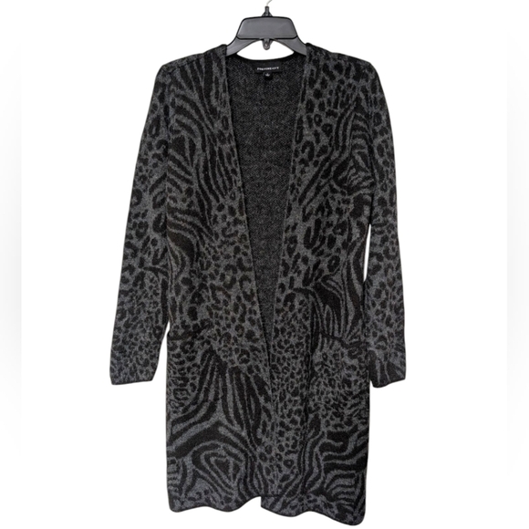 Fortune+Ivy Black And Grey Mix Animal Print Open Front Knit Cardigan Pockets S - Picture 1 of 7